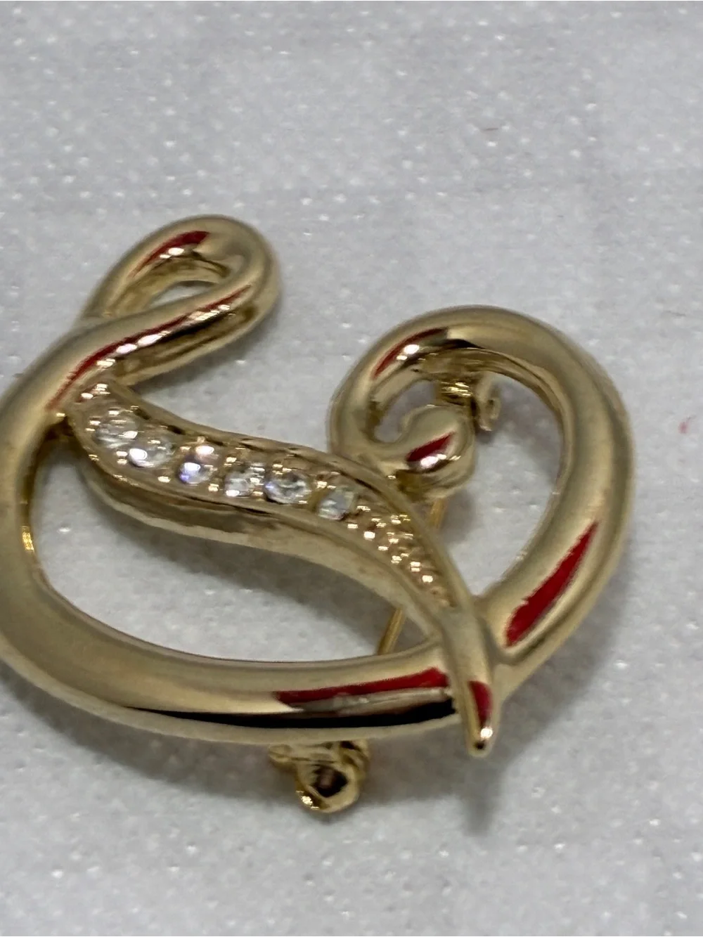 Gold-Tone 'D' Initial Brooch with Rhinestone Accents